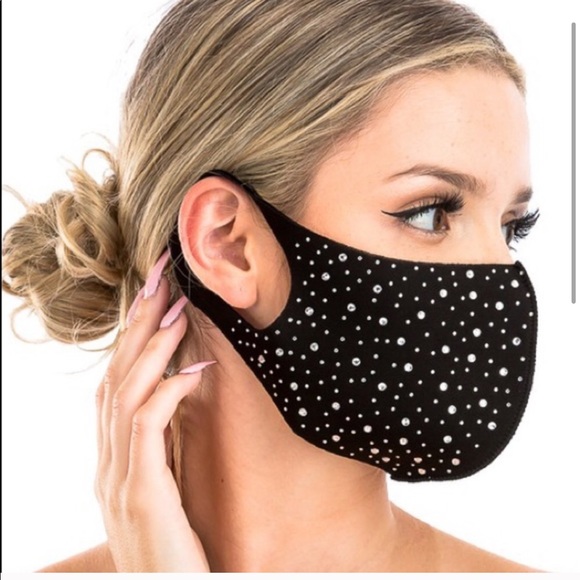 Black Rhinestone  Face Mask, Bling Face Mask - Picture 3 of 4